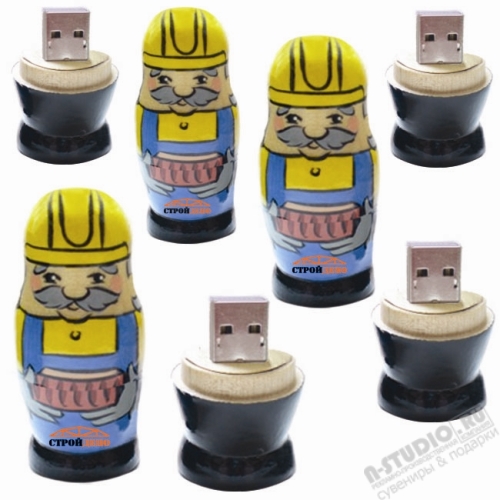 Флэшки матрешки «Строитель» сувенирные usb flash накопители матрешка под нанесение логотипа