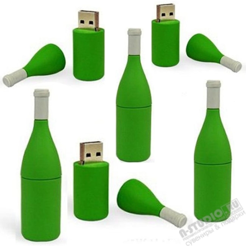 Зеленые флэшки «Бутылки» рекламные usb flash накопители с логотипом