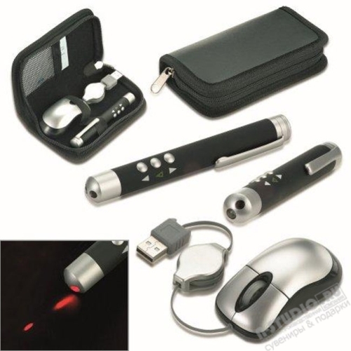 Usb набор для презентаций в кейсе мышь, лазерная указка, usb plug оптом