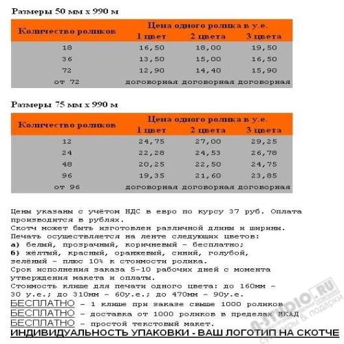 Прайс-лист на скотч