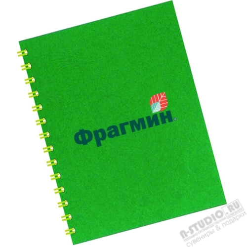 Зеленые блокноты на спирали А6, 200л. с твердой обложкой 
