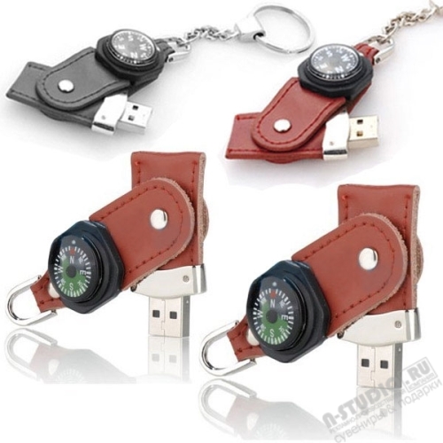 Кожаные флешки с компасом с логотипом оптом usb флэш карты компас