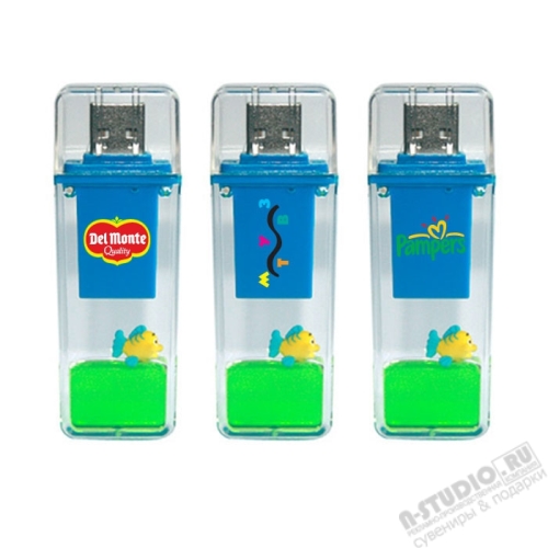 Аква usb флеш карты c плавающими логотипами, элементами, персонажами
