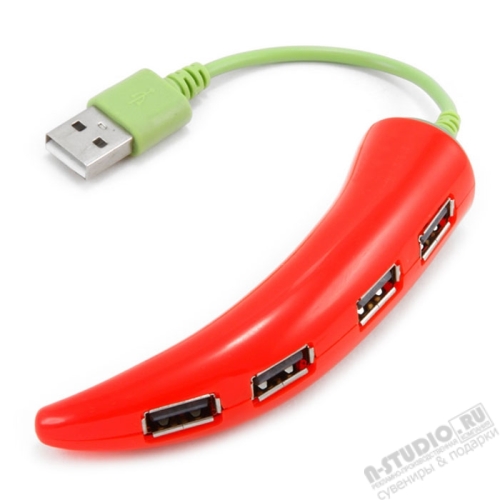 Хабы USB 2.0, 4 порта оригинальные «Красный перец» hubs с нанесением логотипа оптом