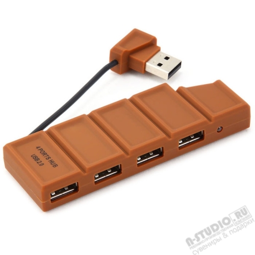 Оригинальный хаб USB 2.0, 4 порта «Шоколад» под нанесение логотипа