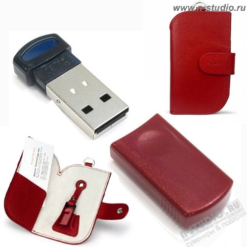 USB брелок флеш в комплекте с кожаным чехлом USB Flash Drive кожа
