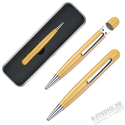 Сувенирная флэшка ручка usb желтая в подарочной упаковке флэшки