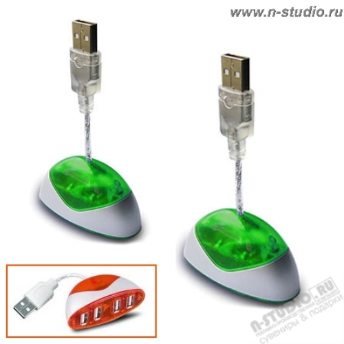 ХАБ USB зеленый HUB 4 порта под нанесение логотипа