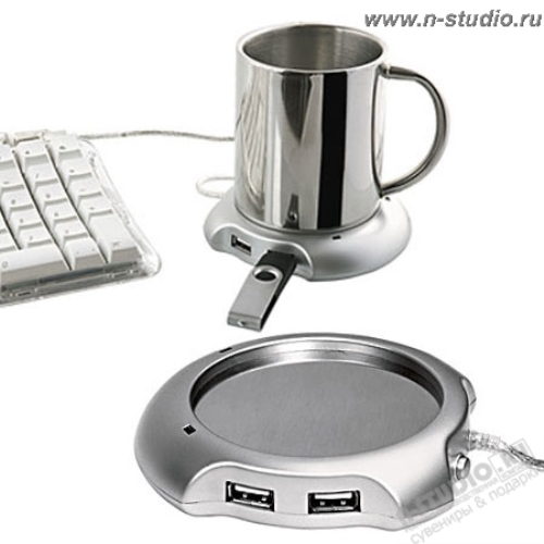 Подставка с подогревом для кружки и ХАБ USB HUB 4 порта