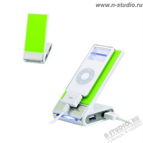 ХАБ USB HUB 4 порта с держателем для устройств портативных зеленый