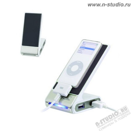 ХАБ USB HUB, 4 порта с держателем для устройств портативных