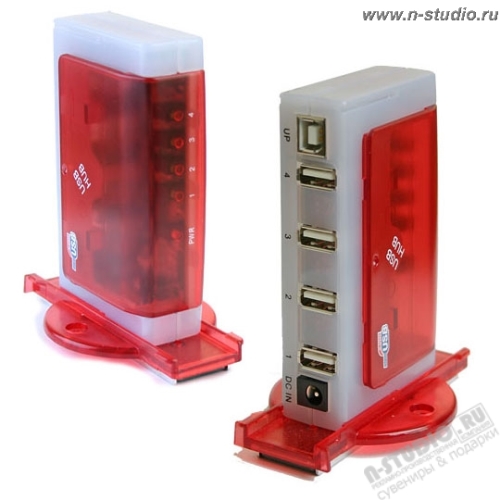 HUB USB ХАБ с адаптером 4 порта красный под логотип