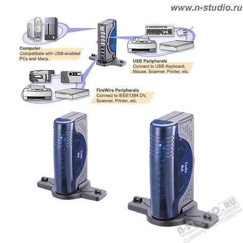 ХАБ USB HUB с адаптером 4 порта