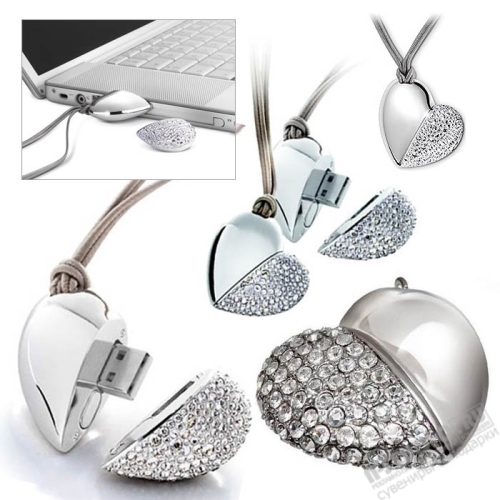 Ювелирная флешка сердце usb flash drive со стразами оптом flash