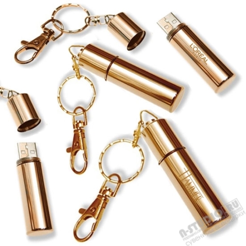 Флешки брелки цилиндр металл флэш золото оптом usb flash drive