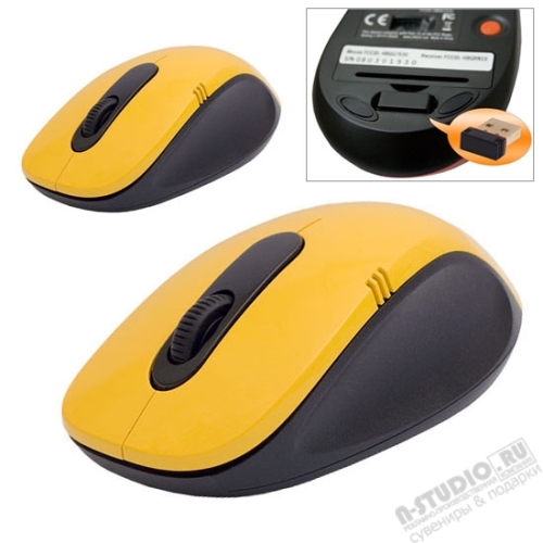 Мышь беспроводная с наноприемником mouse компьютерная желтая