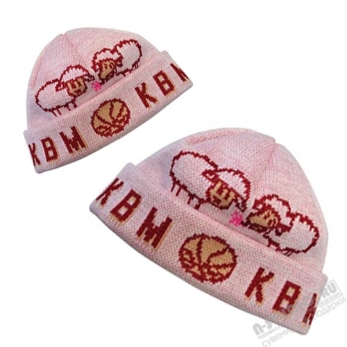Шапка розовая вязаная с логотипом жаккард 