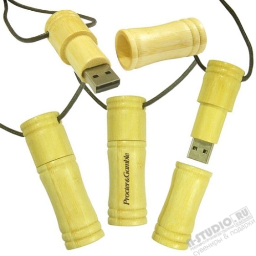 Флешка бамбук с кожаным ремнем USB Flash Drive Bamboo with Leather Strap 