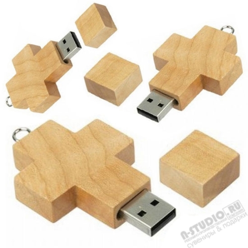 Флэшки деревянные «Крестик» usb wood с нанесением логотипа
