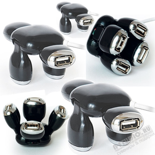 USB Хаб USB 2.0 Hub черный по фирменную символику