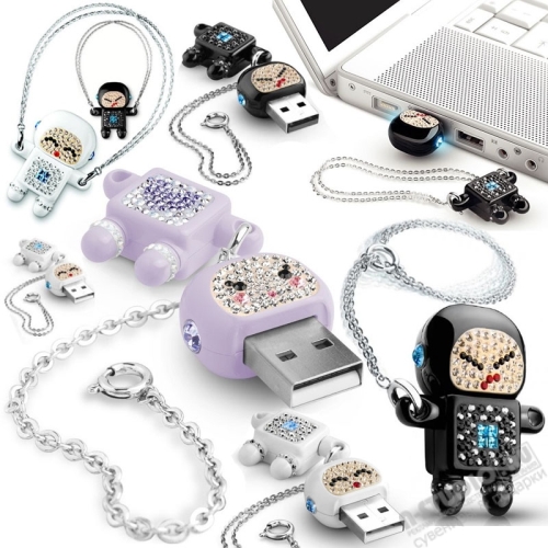 Ювелирная флешка Робот с кристаллами под логотип usb флэш карты