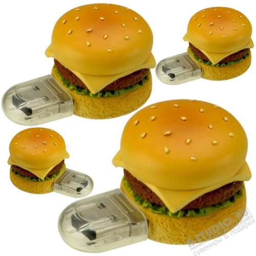 USB флэшки «Гамбургер» cъедобные флешки еда с нанесением логотипа