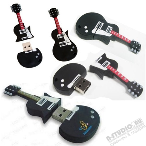 Черные флешки 3D «Гитара» с логотипом из pvc usb флэш карты пвх