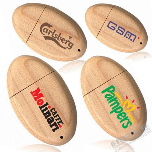 Деревянные флэшки овальные USB Flash Drive под тампопечать