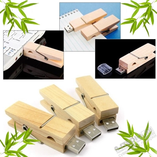 Деревянные флешки «Прищепка» usb флеш накопители скрепка wood