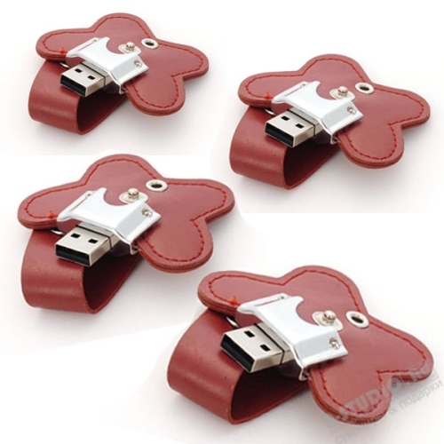 Флешки кожаные под логотип цветок usb накопители подарочные опт