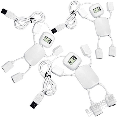 Белые usb hub на 4 порта с часами человечек под нанесение логотипа