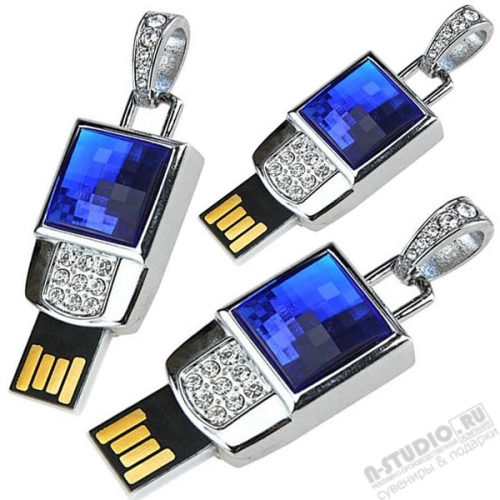 Флешки ювелирные с синим камнем рекламные usb флэш карты оптом