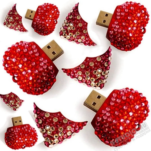 Красные флешки «Сердце» usb флеш карты со стразами flash оптом