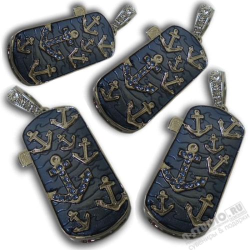 Синие флэшки «Якорь» usb флэш карты памяти с ювелирной отделкой