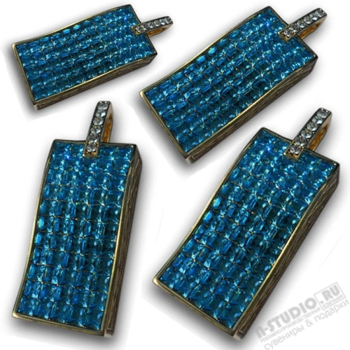 Ювелирные флешки кулон с синими стразами под нанесение символики usb флеш карты