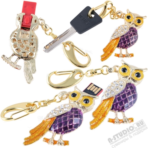 Флэшки брелоки со стразами «Сова» an owl key ring usb drive флеш накопители