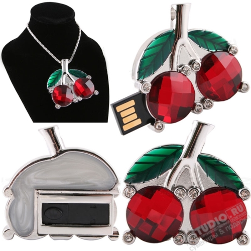Флешки «Вишня» со стразами usb flash jewel cherry ювелирные оптом