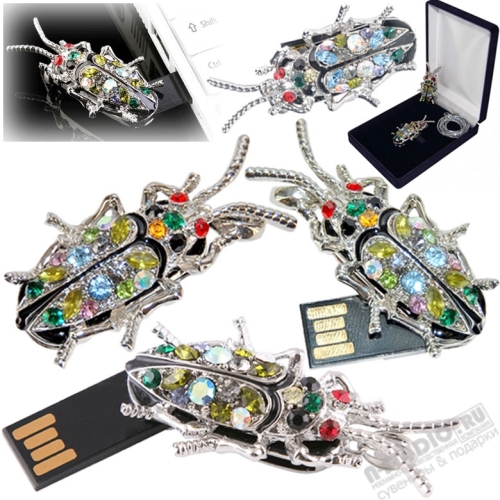 Ювелирные флэшки с цветными стразами «Жук» мини usb флеш накопители оптом