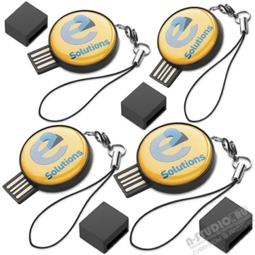 Круглые флешки мини с полноцветной печатью желтые usb флеш накопители