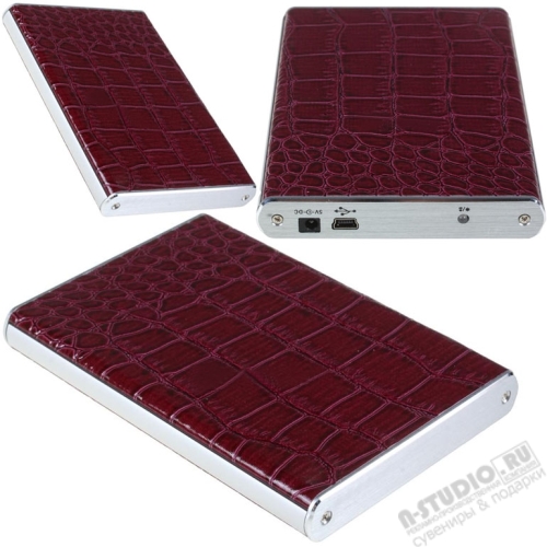 Бордовый жесткий диск внешний под кожу крокодила 320Gb, 500Gb, 640Gb, 750Gb