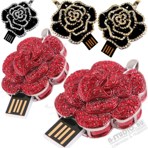 Usb флэш карты ювелирные «Роза» подарочные usb флеш диски красные